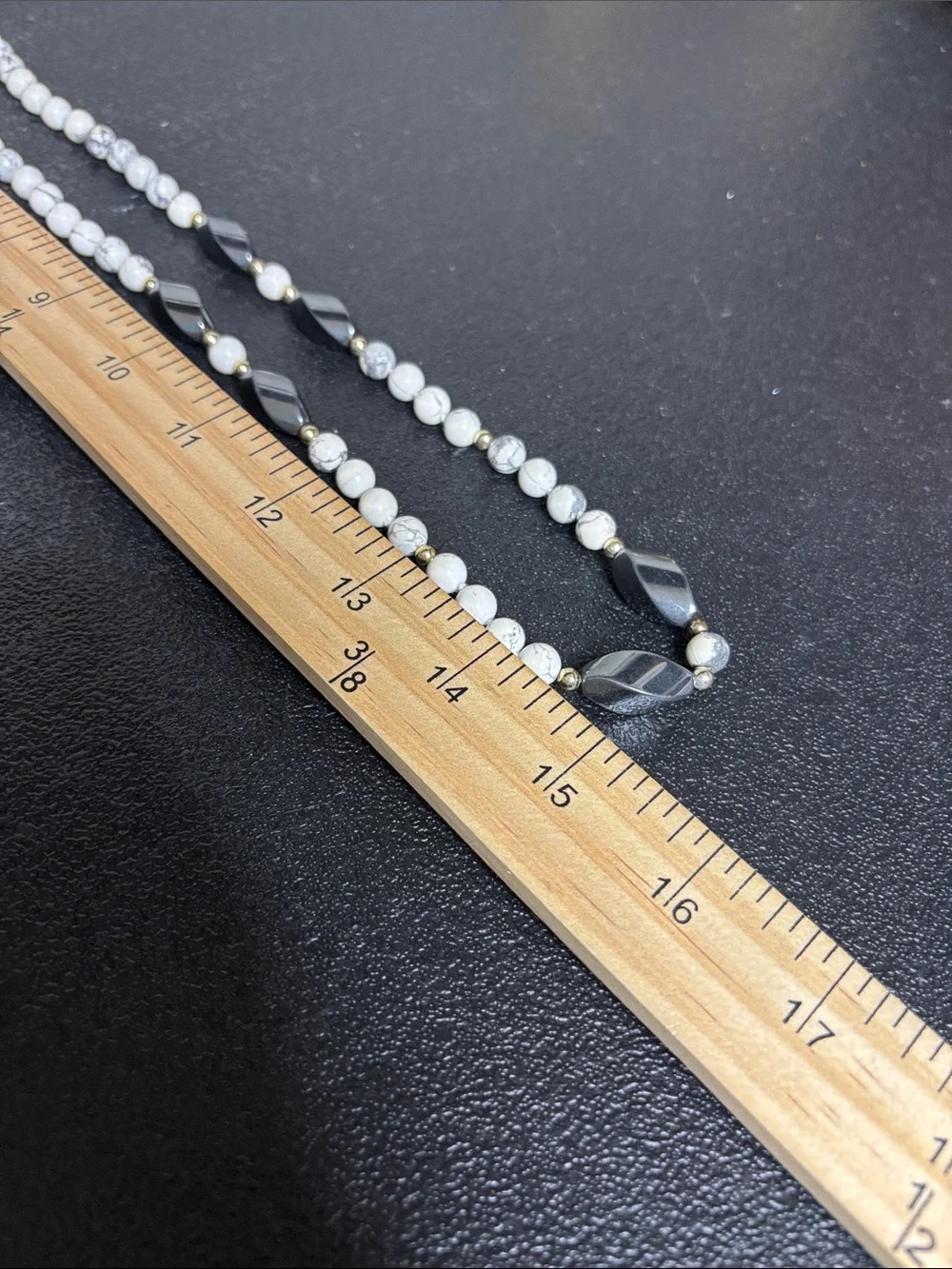 Howlite Stone Hematite Beaded Necklace White and Gray Boho Southwestern